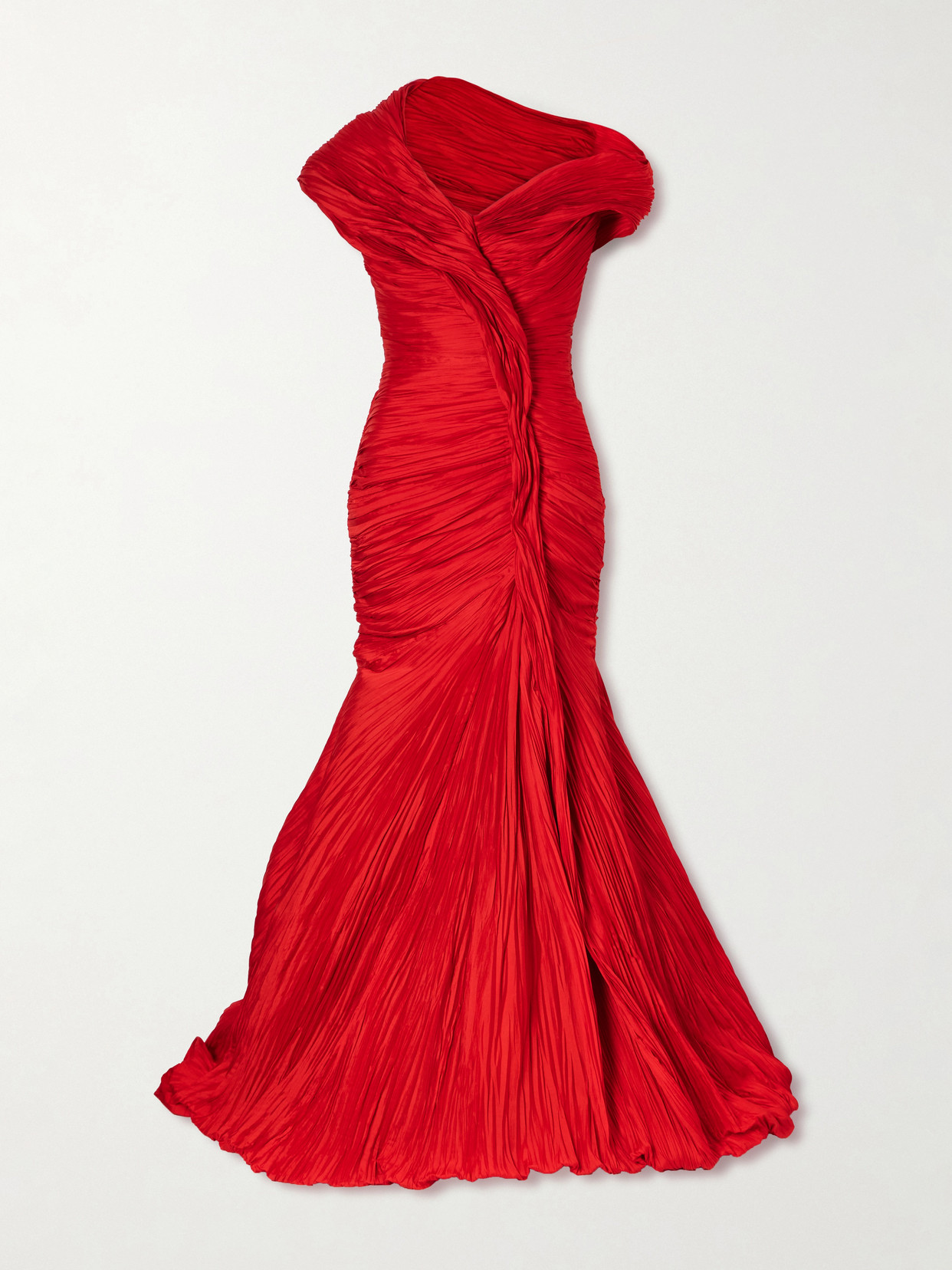Marmar Halim One Shoulder Pleated Gown In Red