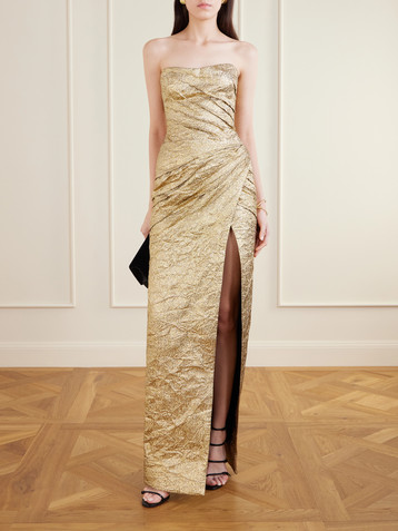 gold detailed dress Ladivine CD729 Elegantly Fitted Evening Gown – Mia Bella Couture