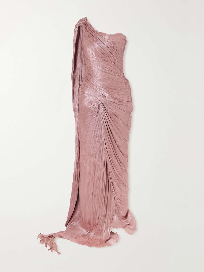 Marmar Halim One-shoulder Plissé Chiffon Gown