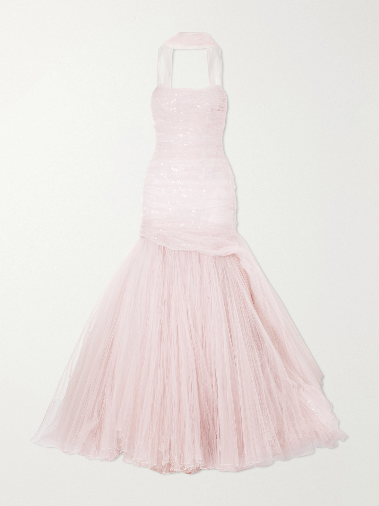Marmar Halim Sequin-embellished Draped Tulle Gown In Pink