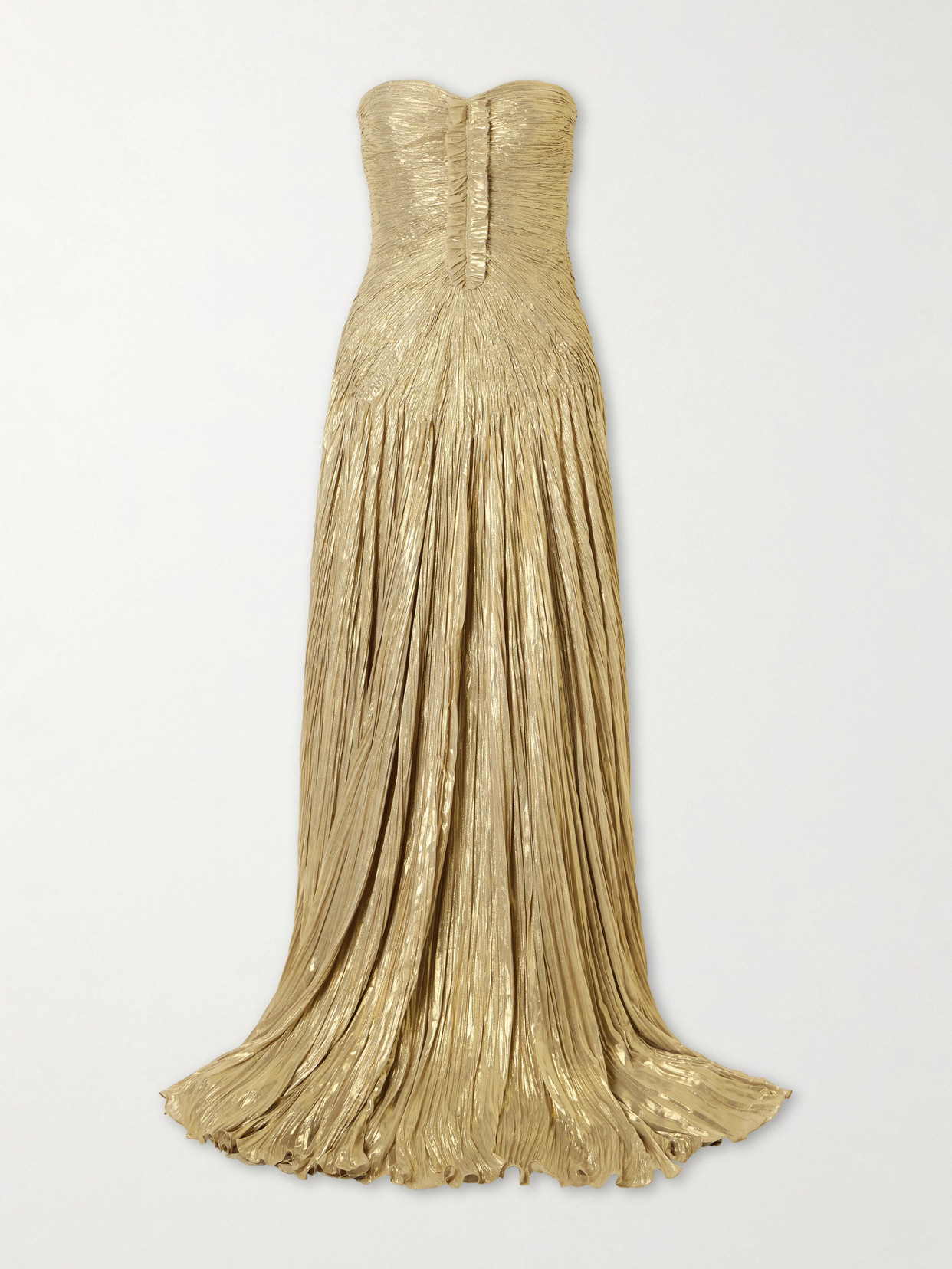 Marmar Halim Draped Pleated Metallic Silk-georgette Gown In Gold