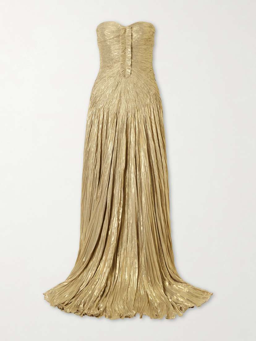 Marmar Halim Draped Pleated Metallic Silk-georgette Gown