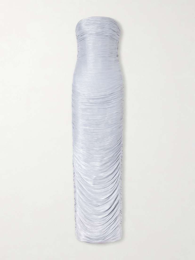 Marmar Halim Strapless Ruched Satin Gown