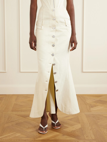 WIEDERHOEFT Embellished denim midi skirt