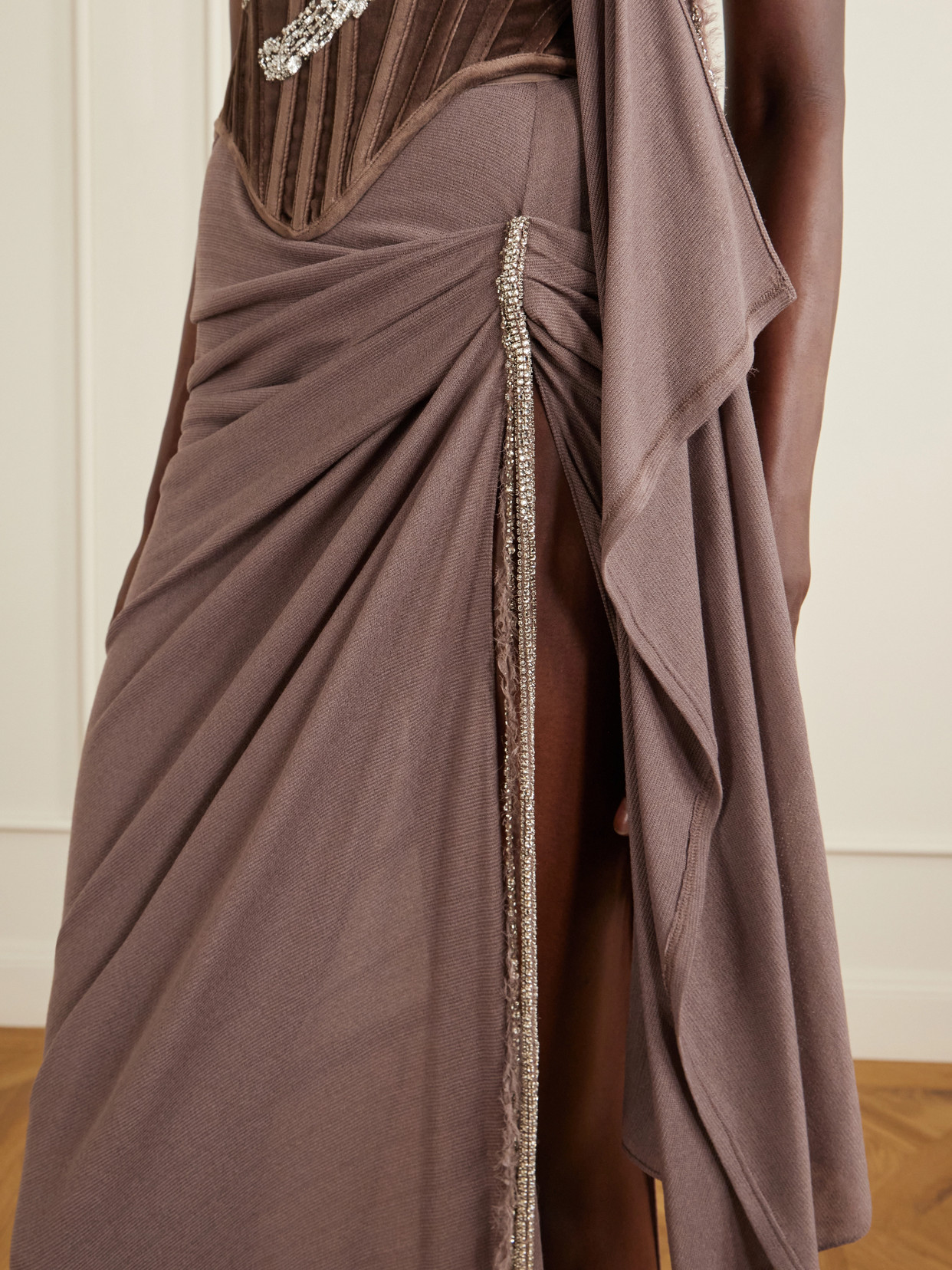 Embellished Draped Midi