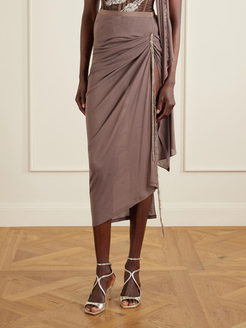 WIEDERHOEFT Embellished draped knitted midi skirt