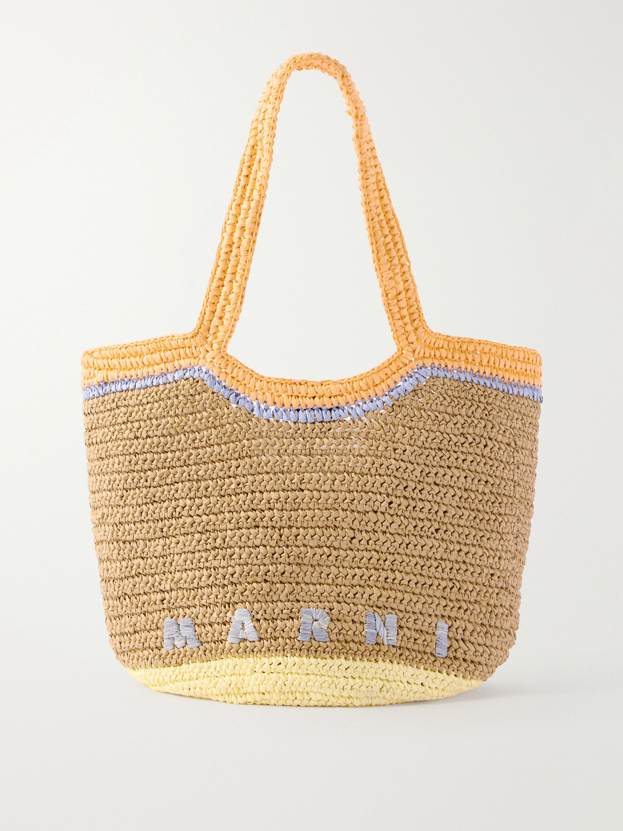 Marni Hobo Small Leather-trimmed Raffia-effect Jacquard Tote Bag In Brown