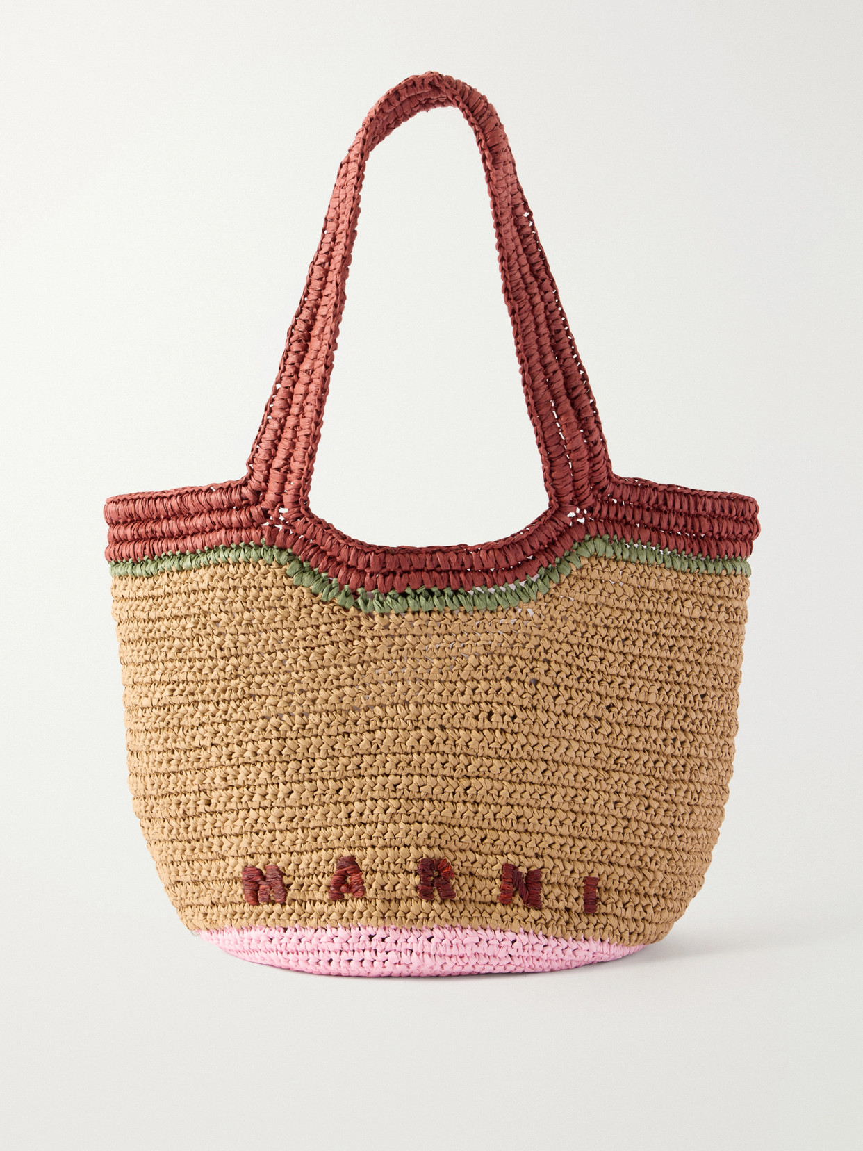 Marni Hobo Small Leather-trimmed Faux Raffia Tote Bag Bag In Brown