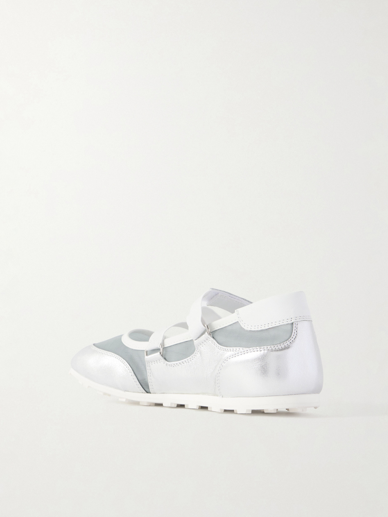 Metallic Leather-Trimmed Mesh Sneakers
