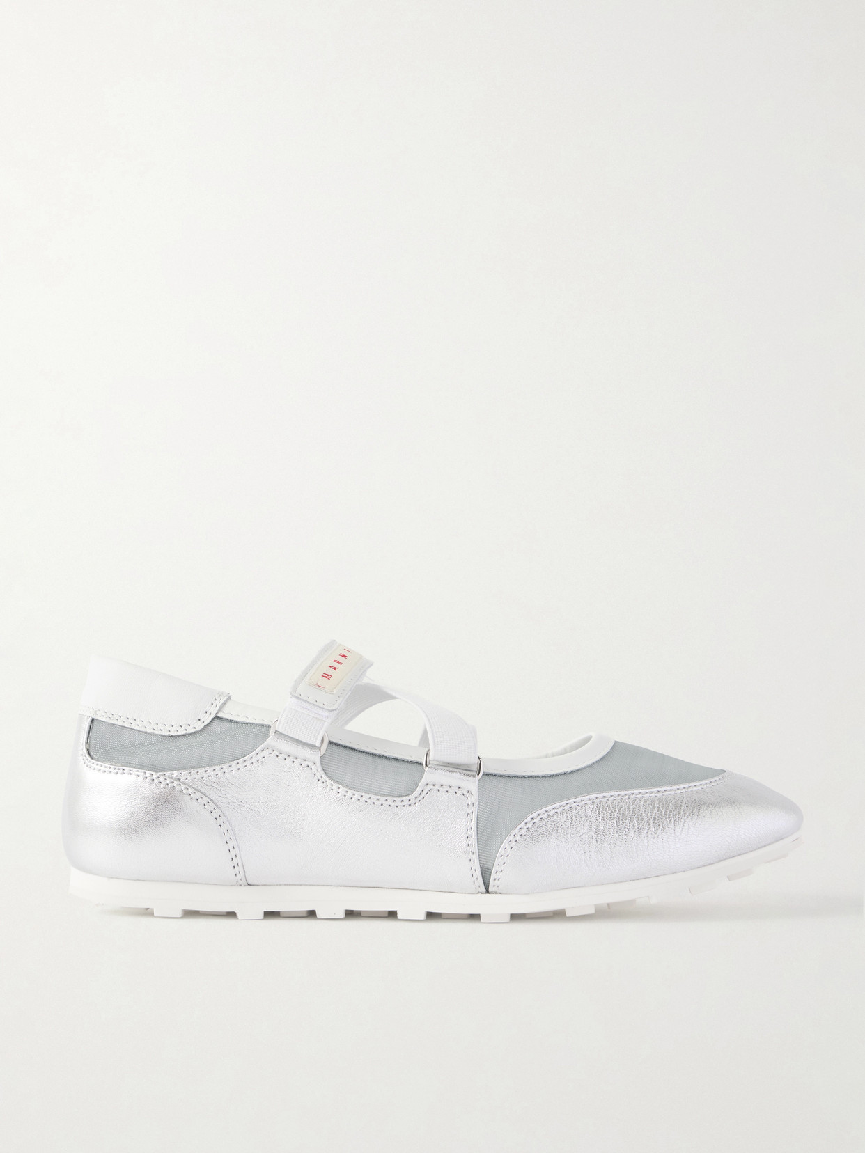 Marni Metallic Leather-trimmed Mesh Sneakers In Gray