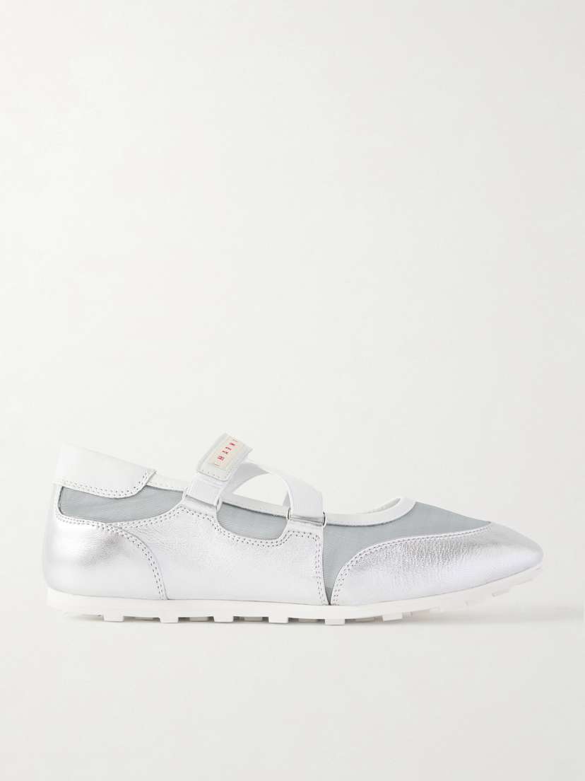 Marni Metallic Leather-trimmed Mesh Sneakers