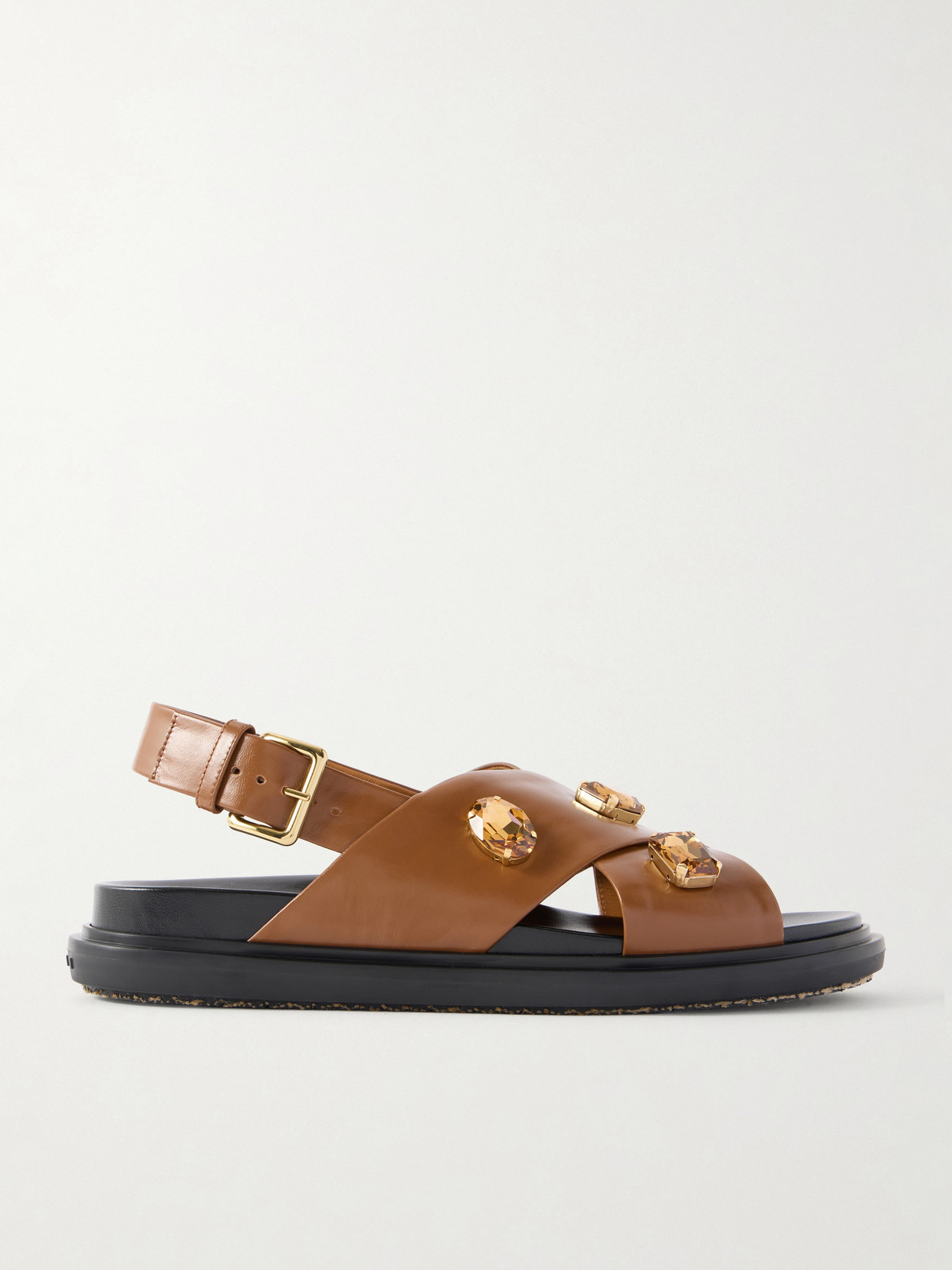 Marni Fussbett Embellished Leather Slingback Sandals In Brown