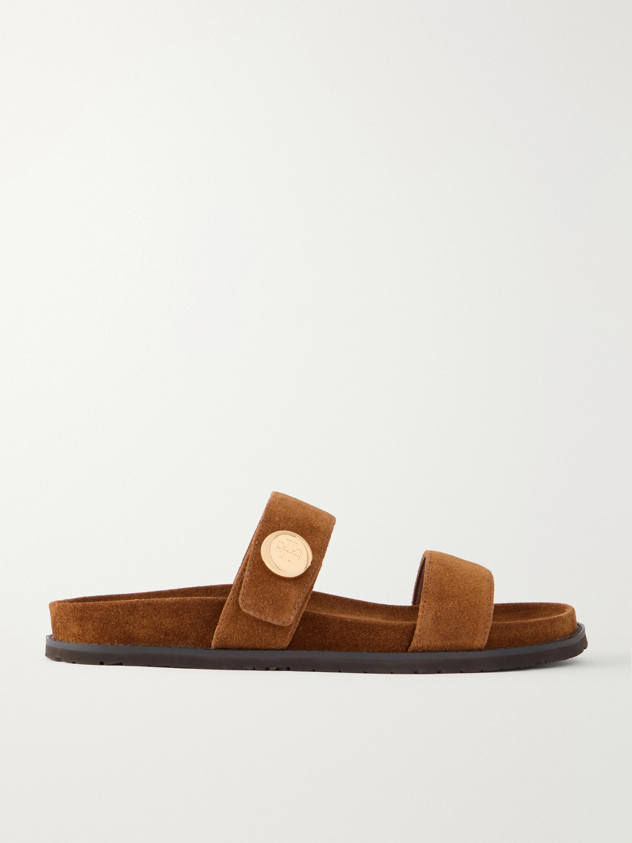 Tory Burch Romy Brown Sandals With Logo Plaque On The Front In Suede Woman In Brown