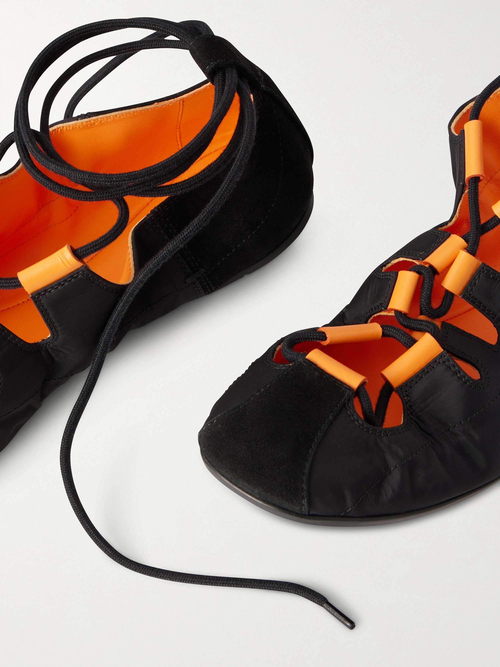 ALAÏA Suede-trimmed shell ballet flats | NET-A-PORTER