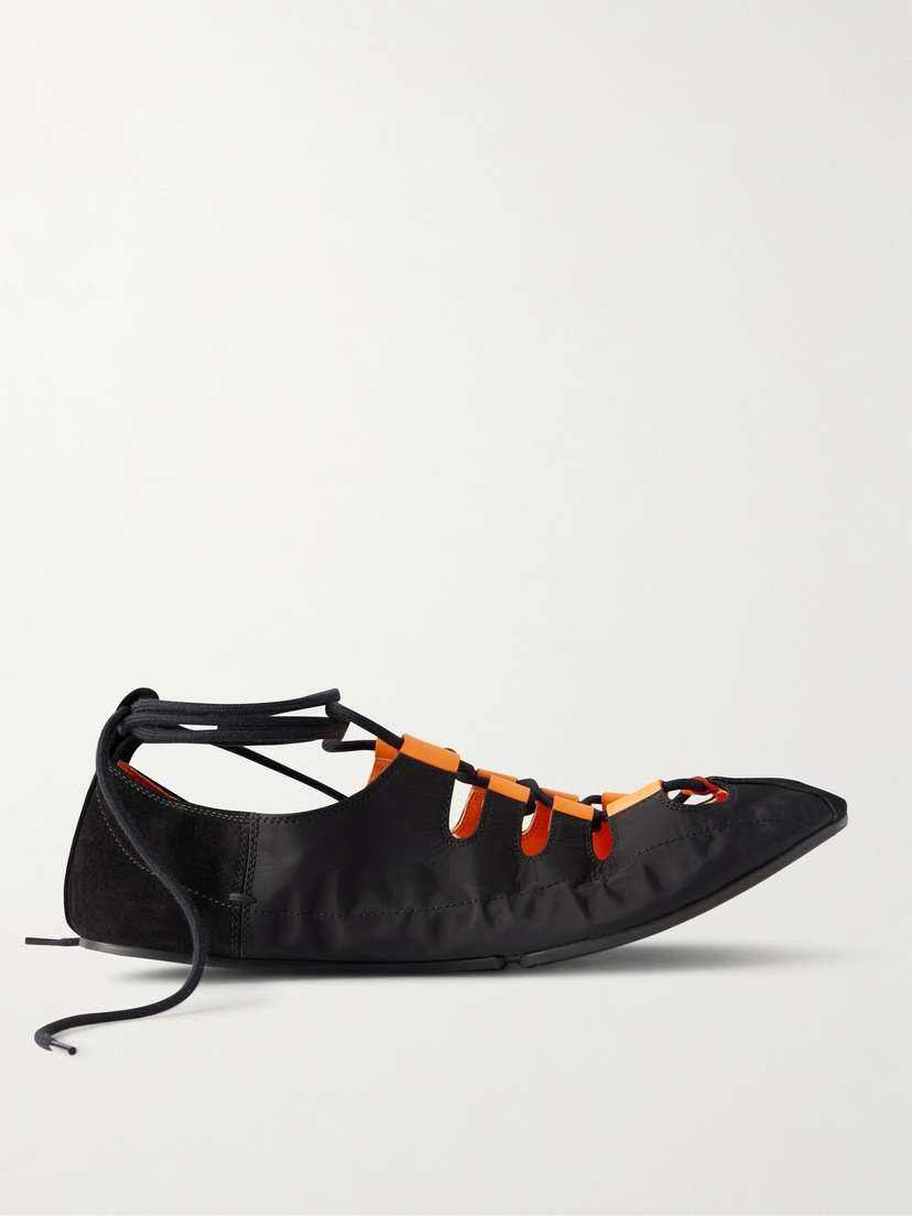 Alaïa Suede-trimmed Shell Ballet Flats