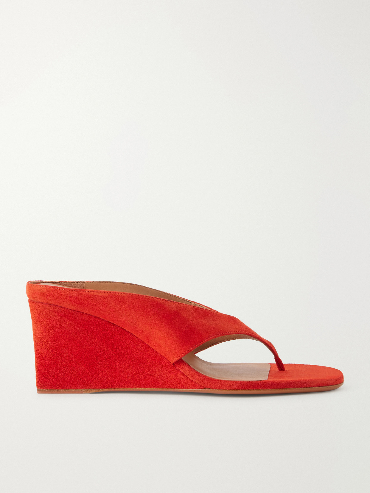 Alaïa Cube Suede Wedge Thong Sandals In Orange