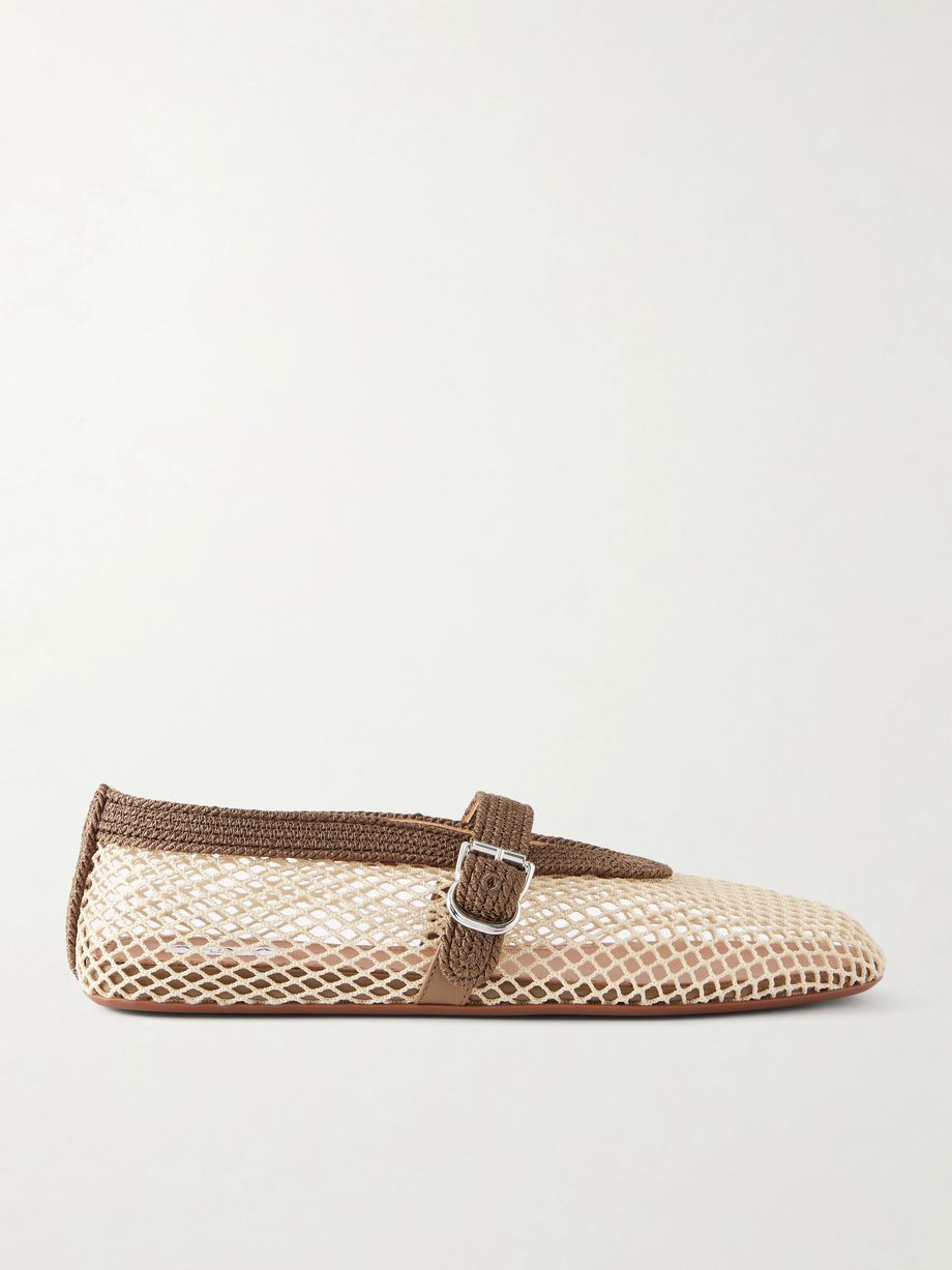 Embroidered satin-cord and mesh ballet flats