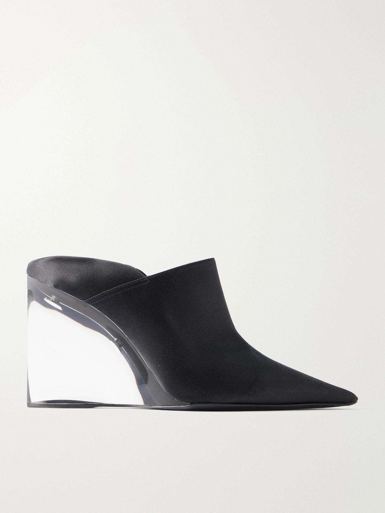 90 satin wedge mules