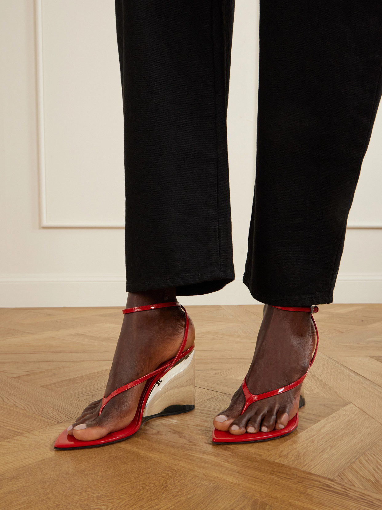 Alaïa 90mm Patent Leather Wedge Sandals In Multi