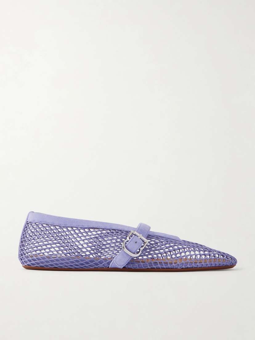 Alaïa Suede-trimmed Fishnet Ballet Flats
