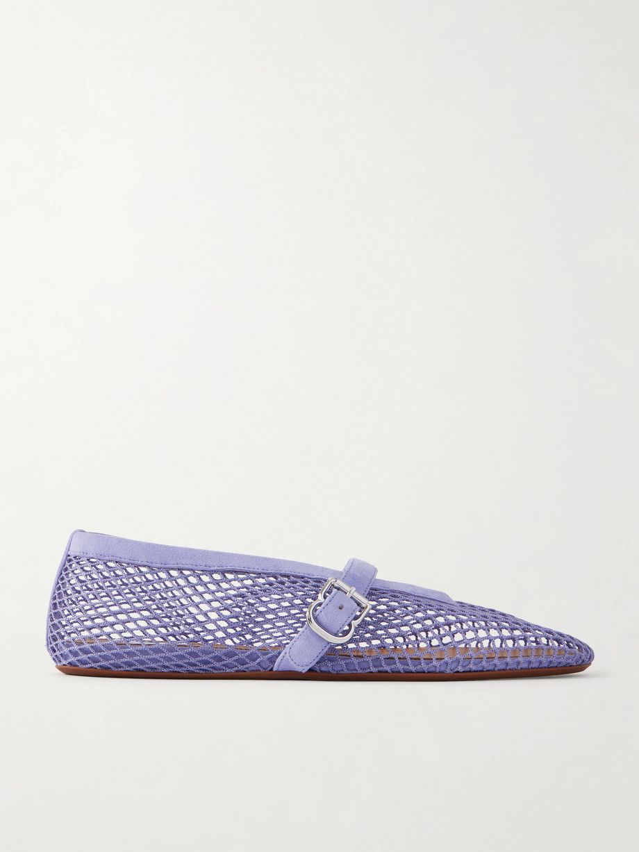 Suede-trimmed mesh ballet flats