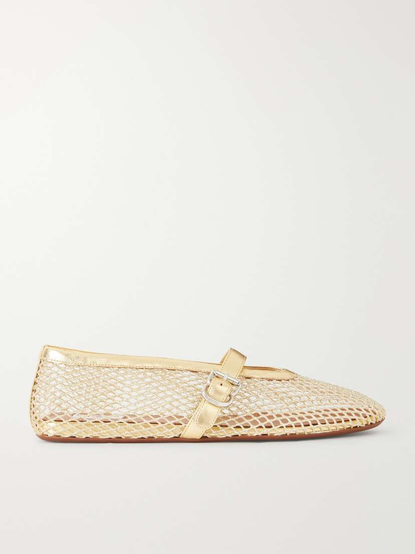 Alaïa Metallic Leather-trimmed Mesh Ballet Flats