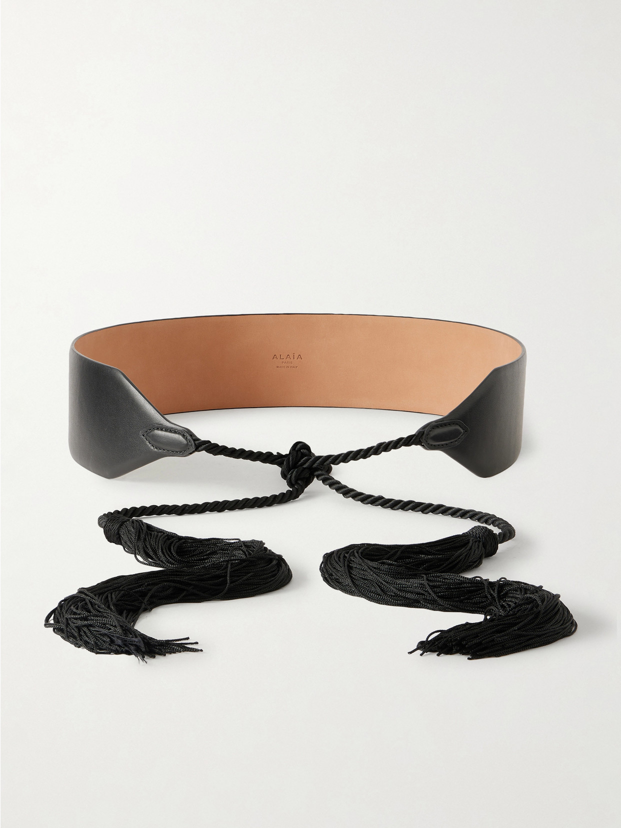 Alaïa Tasseled Leather And Satin Belt In Black
