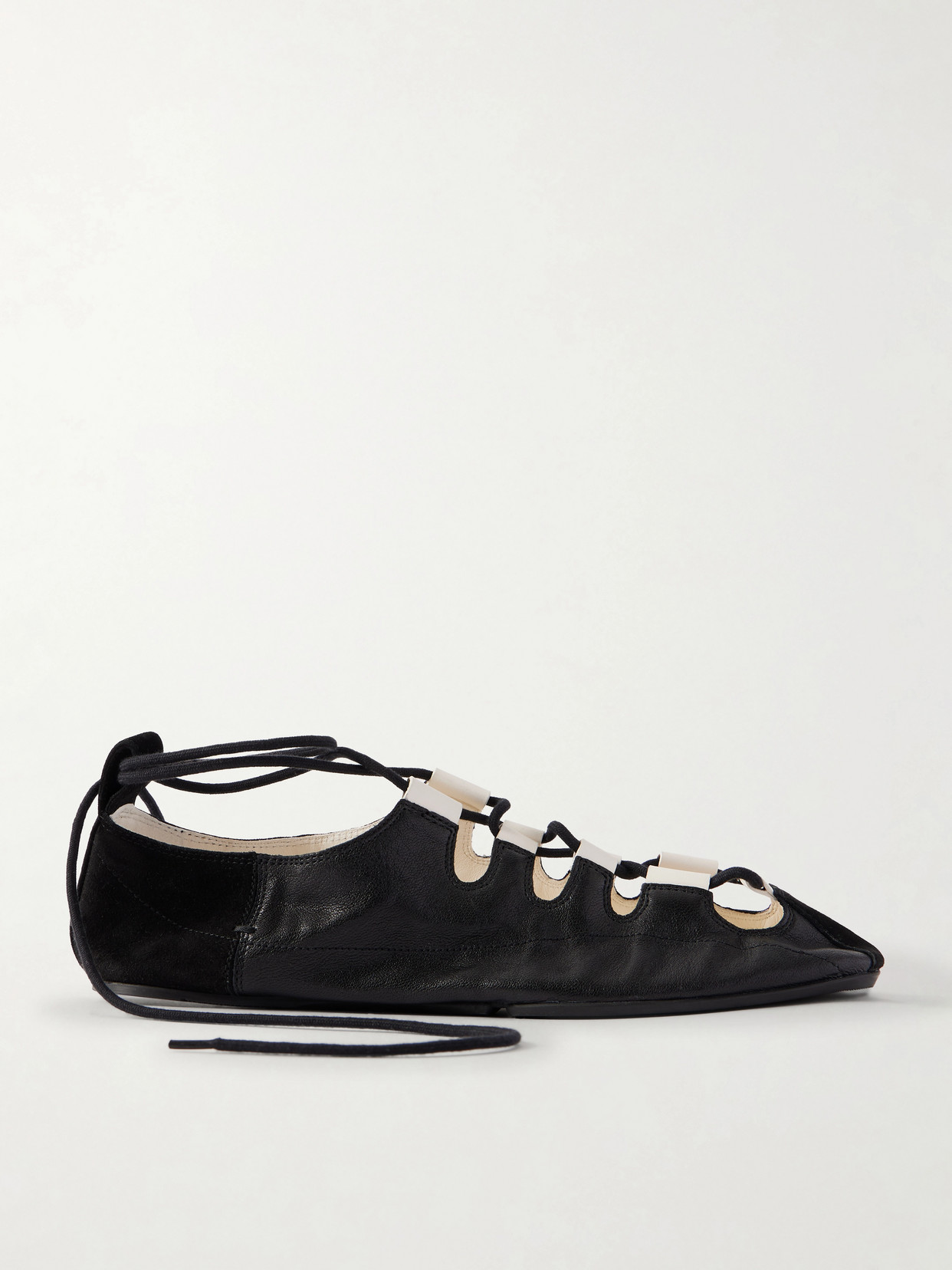 Alaïa Suede-trimmed Leather Ballet Flats In Black