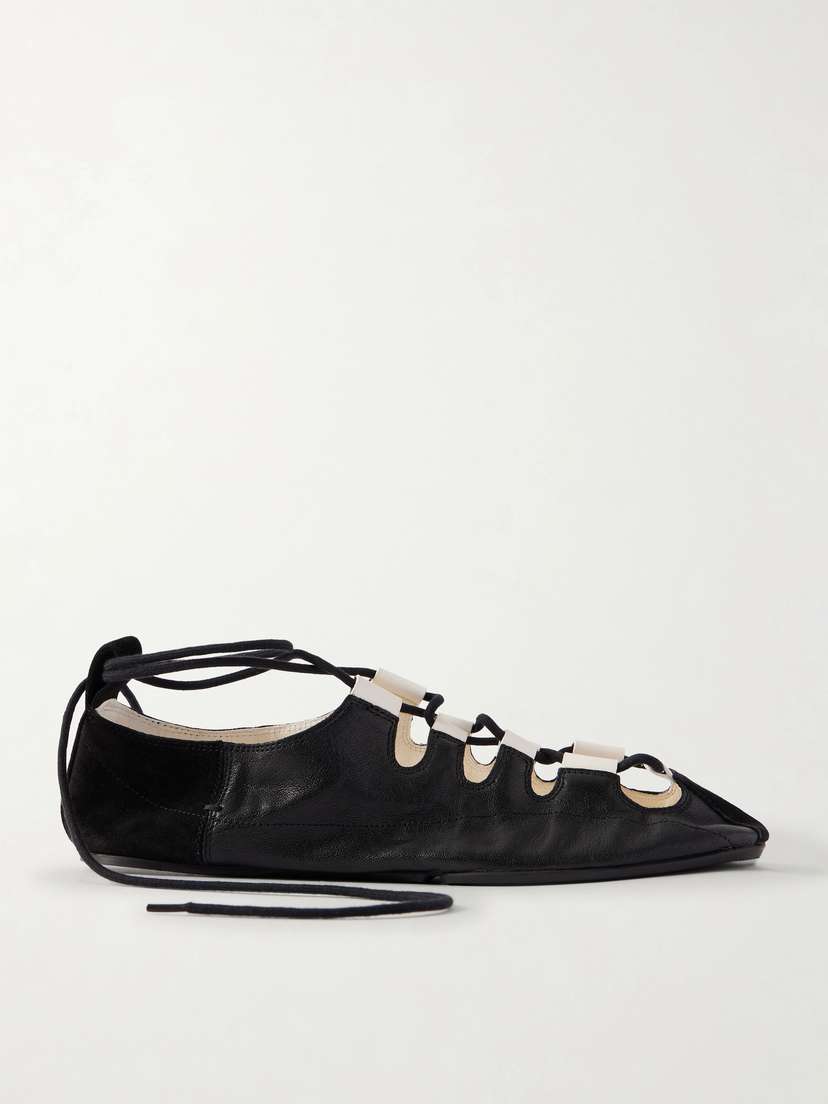 Alaïa Suede-trimmed Leather Ballet Flats