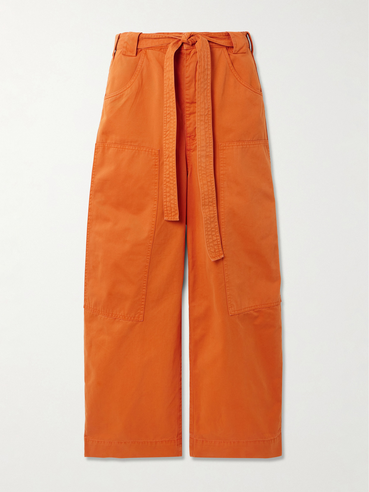 Jamie Haller The Karate Cropped Belted Cotton-twill Wide-leg Pants In Orange