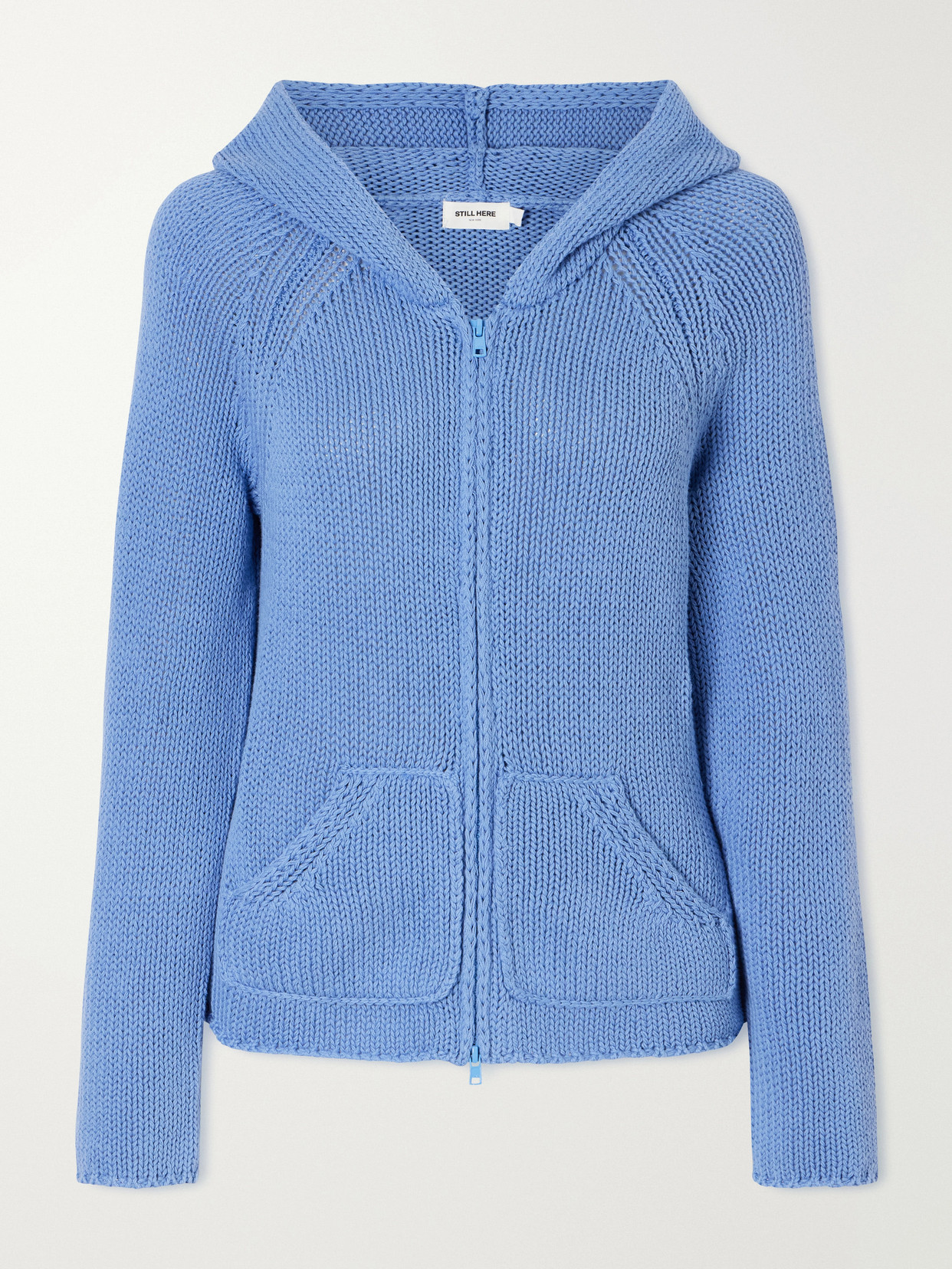Still Here Bear Knitted Cotton Zip-up Hoodie In Blue
