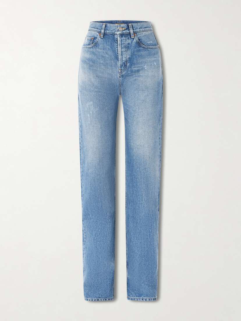 Saint Laurent Distressed High-rise Straight-leg Jeans