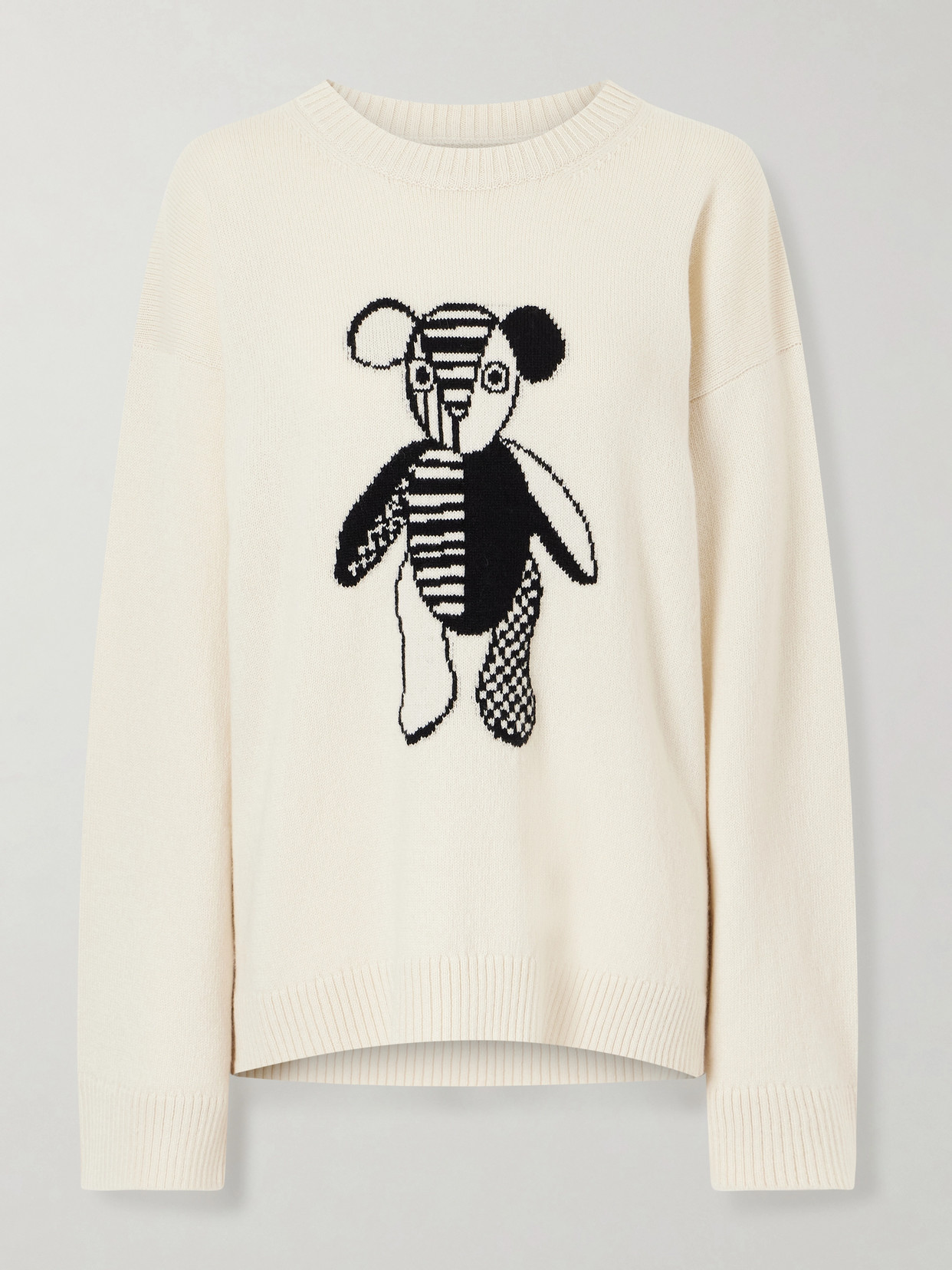 The Elder Statesman Teddy Intarsia-knit Cashmere Sweater In White