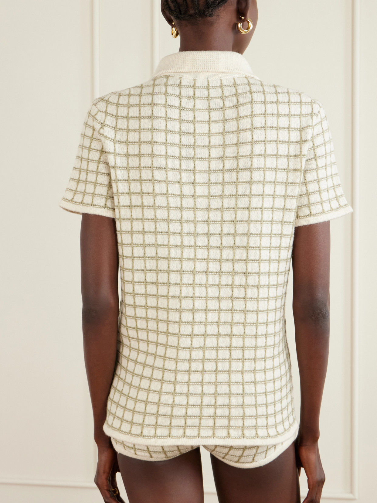 Ida Checked Cashmere Polo Sweater