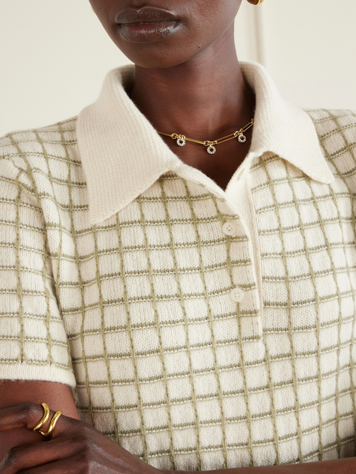 Ida Checked Cashmere Polo Sweater