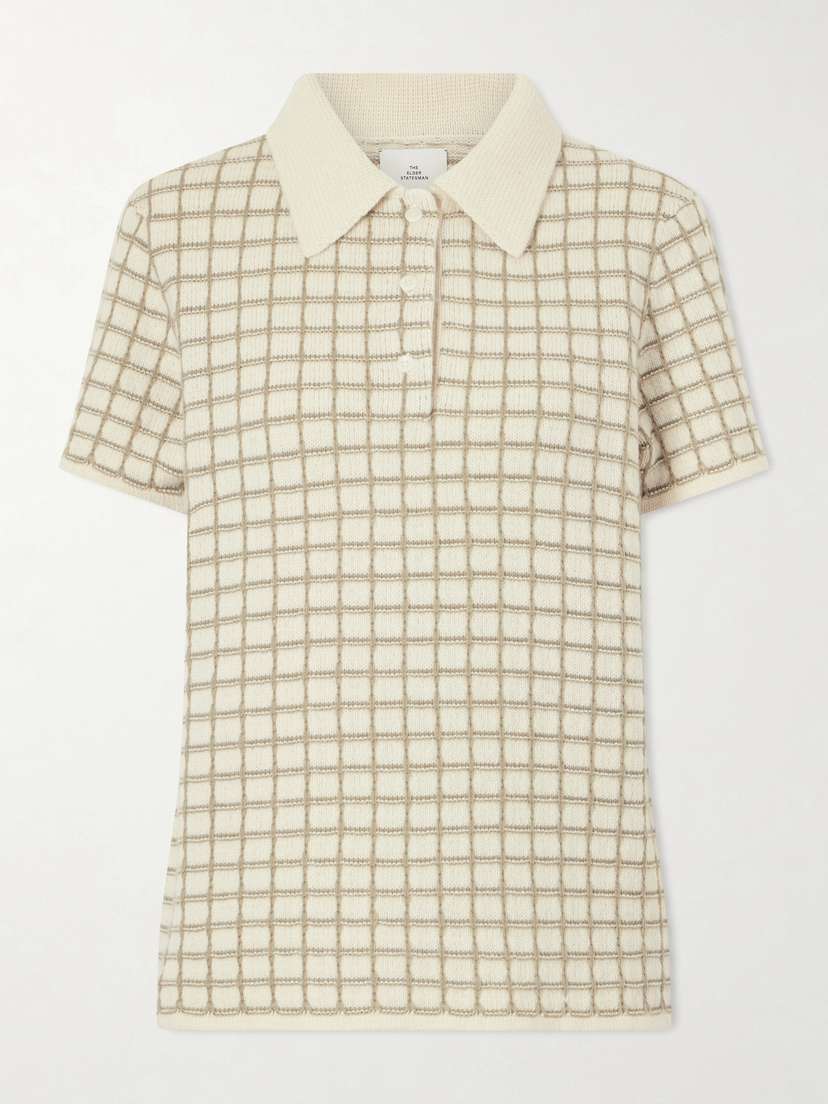 The Elder Statesman Ida Checked Cashmere Polo Sweater