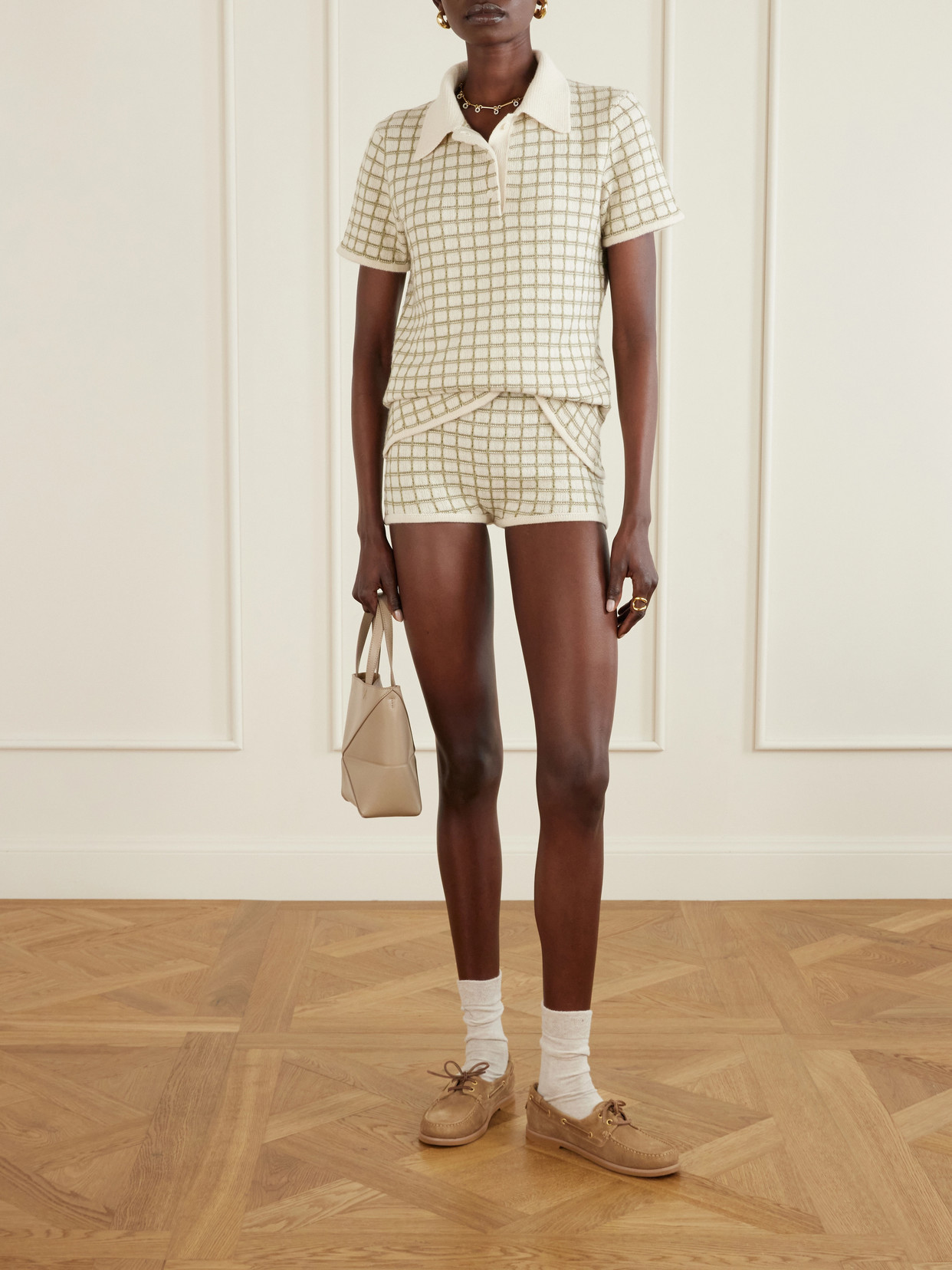 Ida Checked Cashmere Polo Sweater
