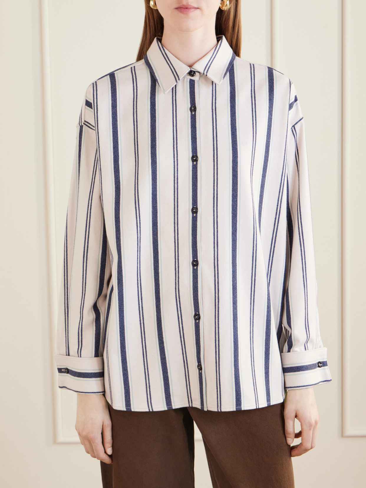 Cashlite Berti Striped Wool, Silk And Cashmere-Blend Shirt