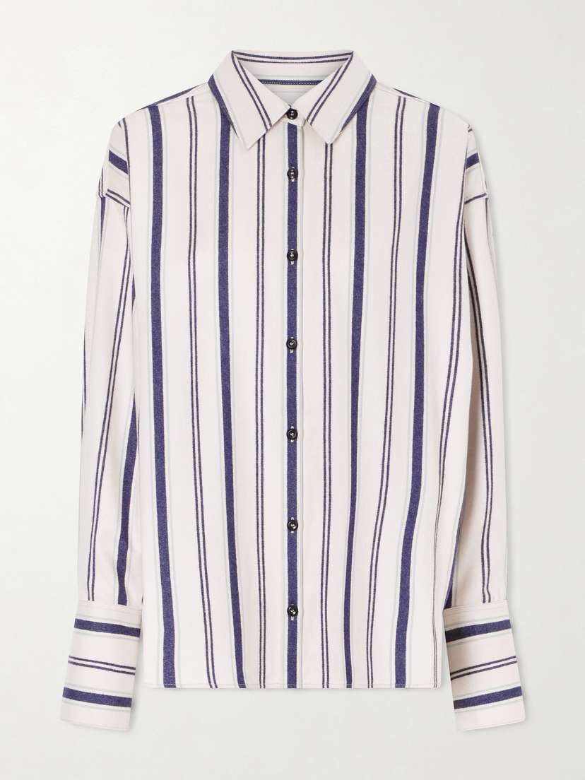 The Elder Statesman Cashlite Berti Striped Wool, Silk And Cashmere-blend Shirt
