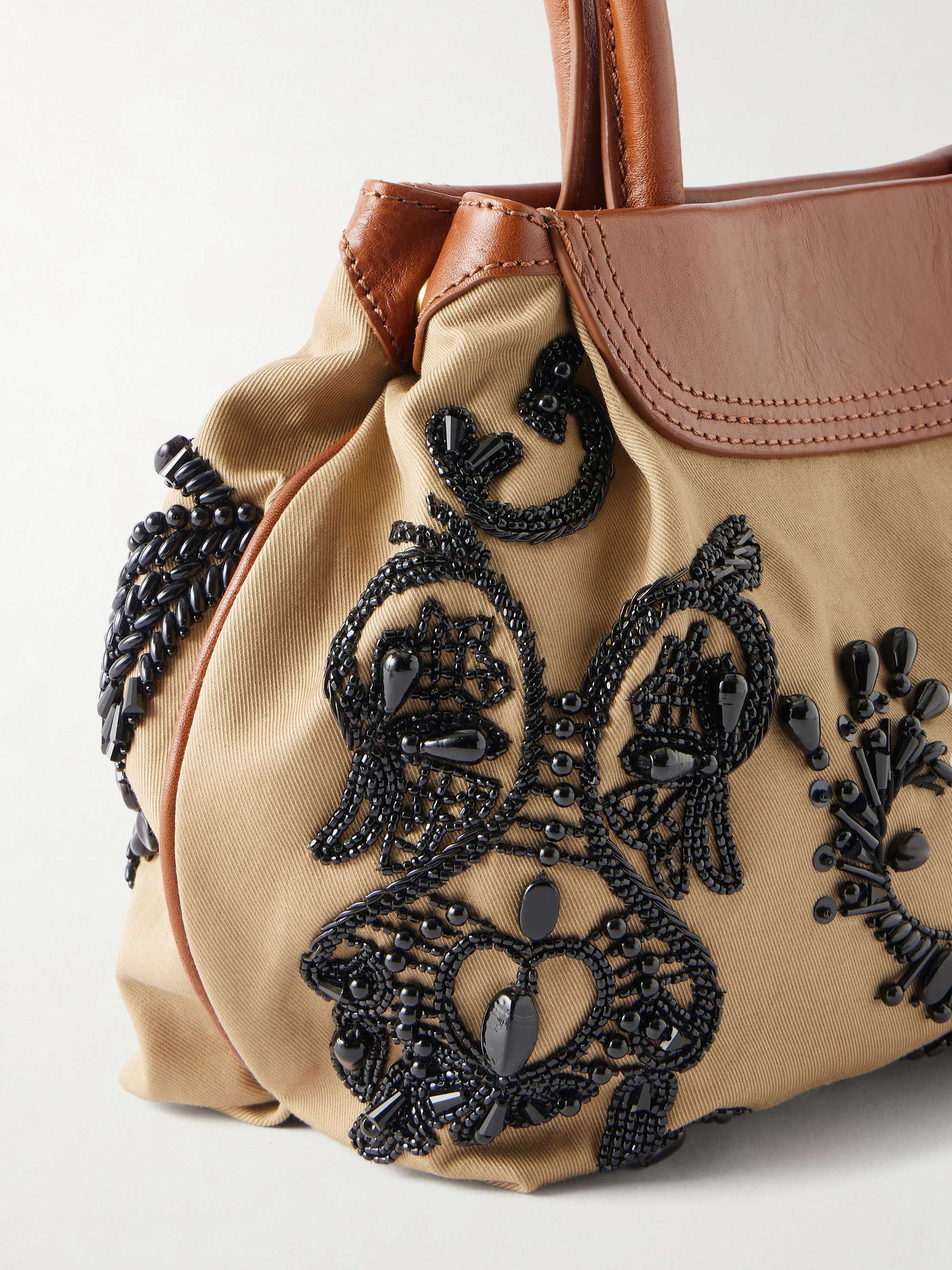 DRIES VAN NOTEN Bead-embellished leather-trimmed small shoulder