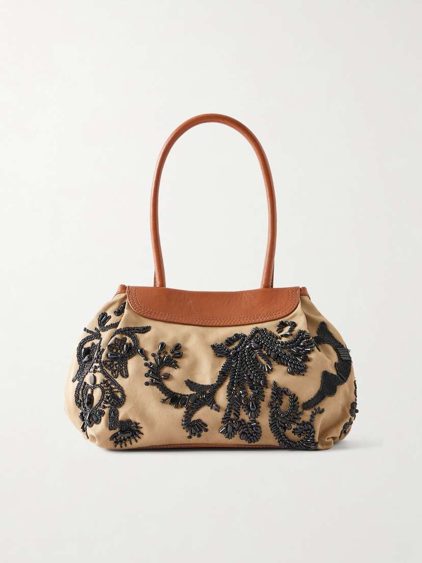 Dries Van Noten Bead-embellished Leather-trimmed Small Shoulder Bag
