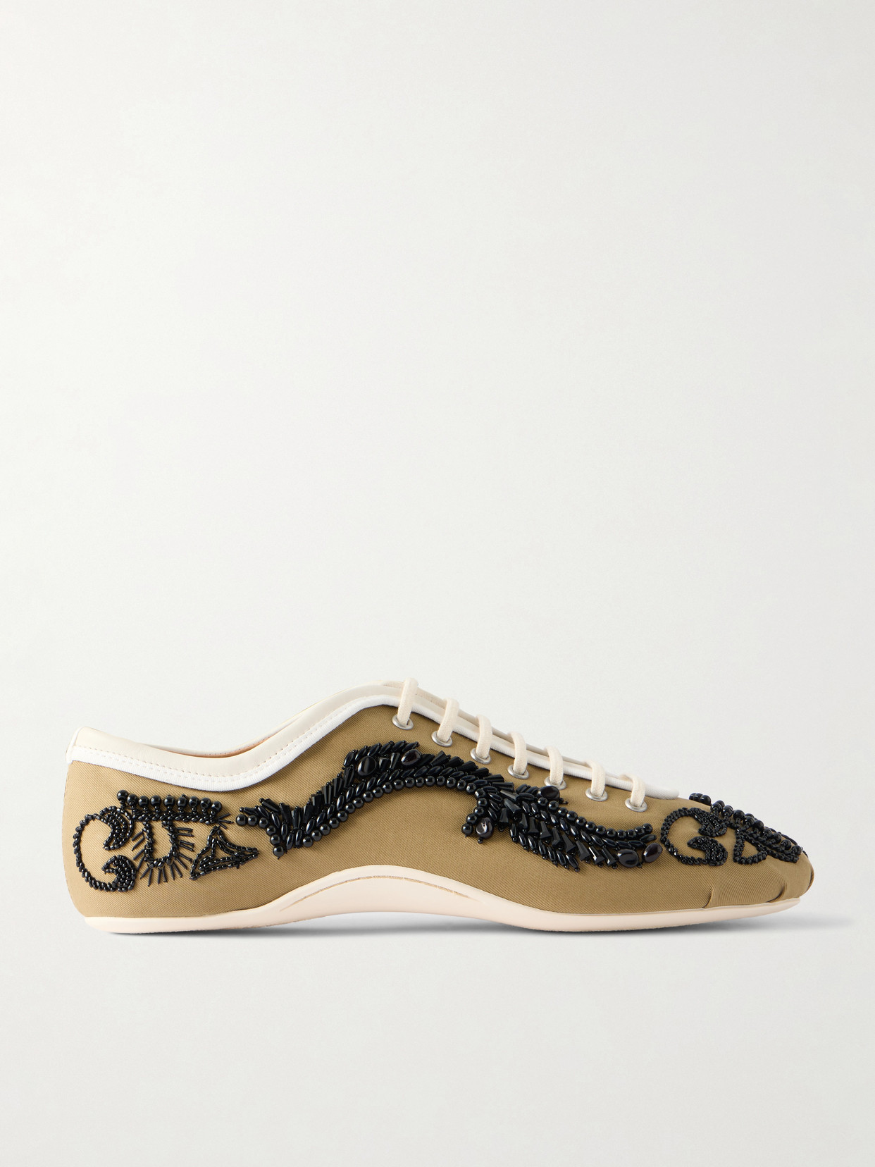 Dries Van Noten Embellished Leather-trimmed Sneakers In Brown