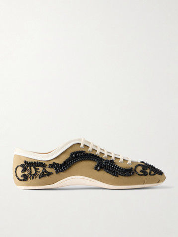 Dries Van Noten Bead-embellished leather-trimmed twill sneakers