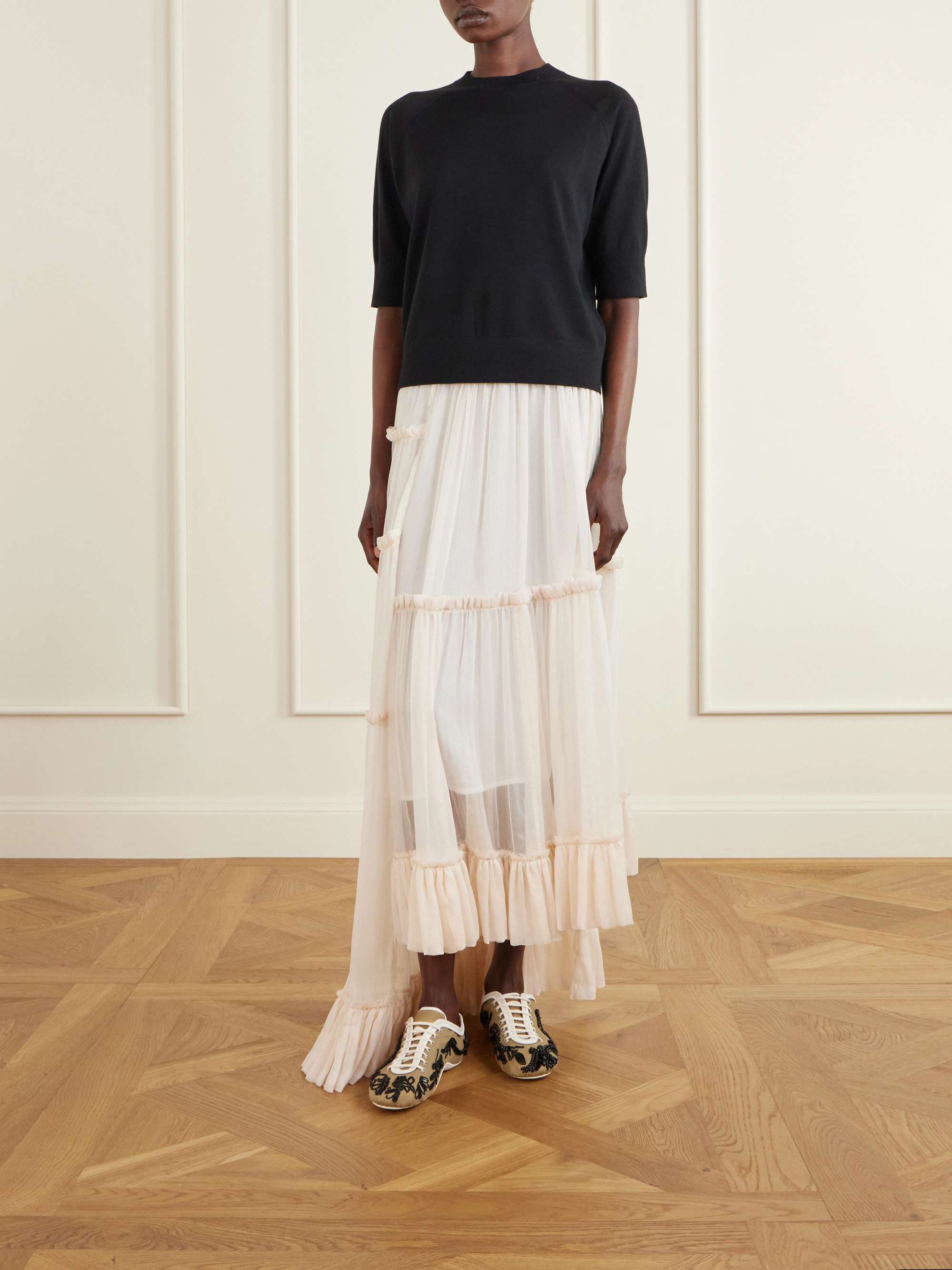 DRIES VAN NOTEN Bead-embellished leather-trimmed twill sneakers