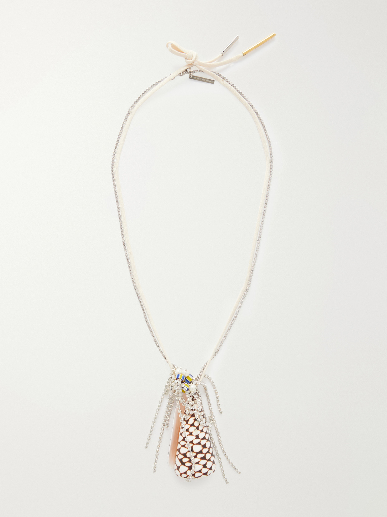 Dries Van Noten Brass, Resin, Shell And Cotton Necklace In Multi