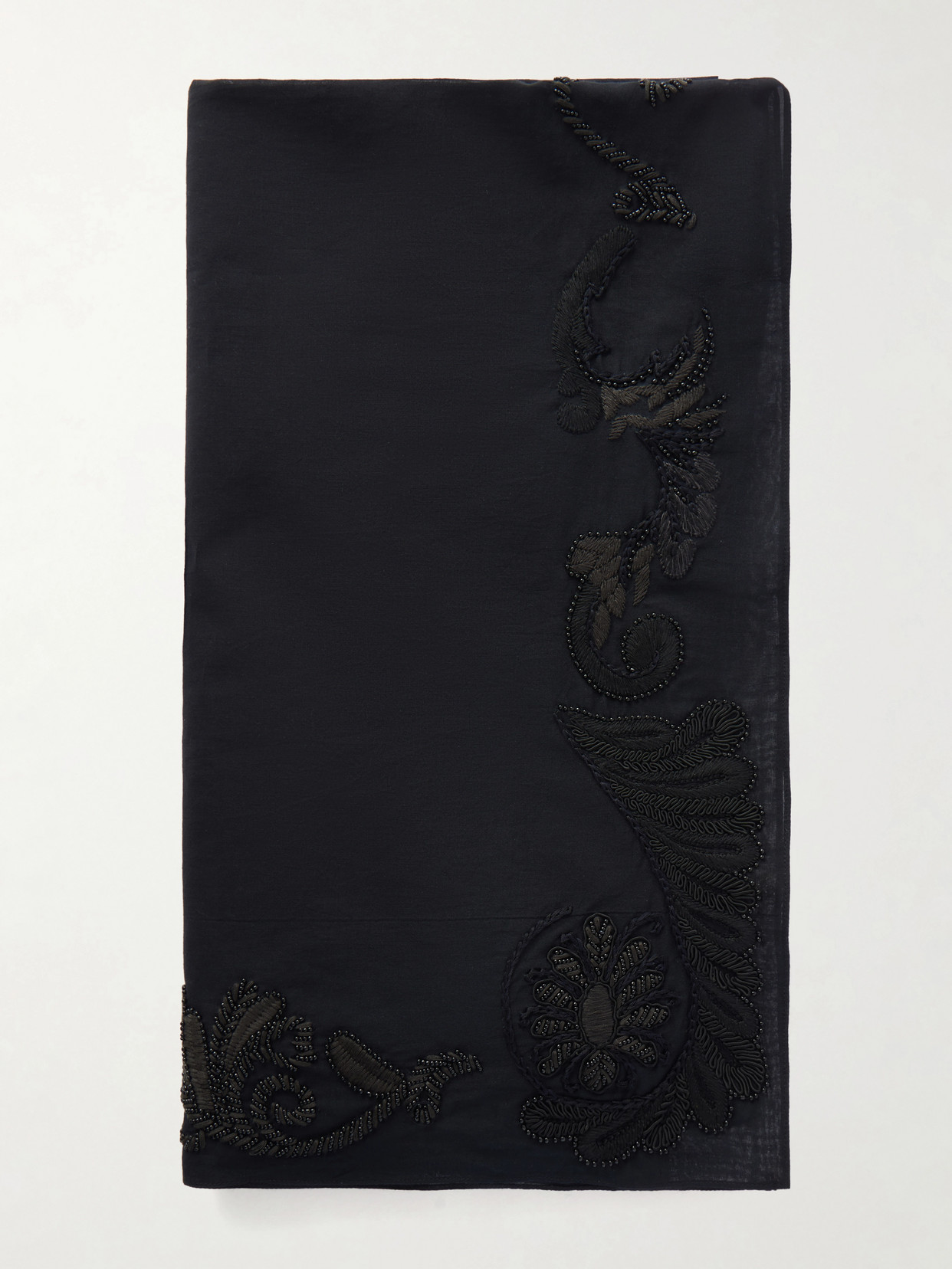 Dries Van Noten Bead-embellished Embroidered Cotton Scarf In Black