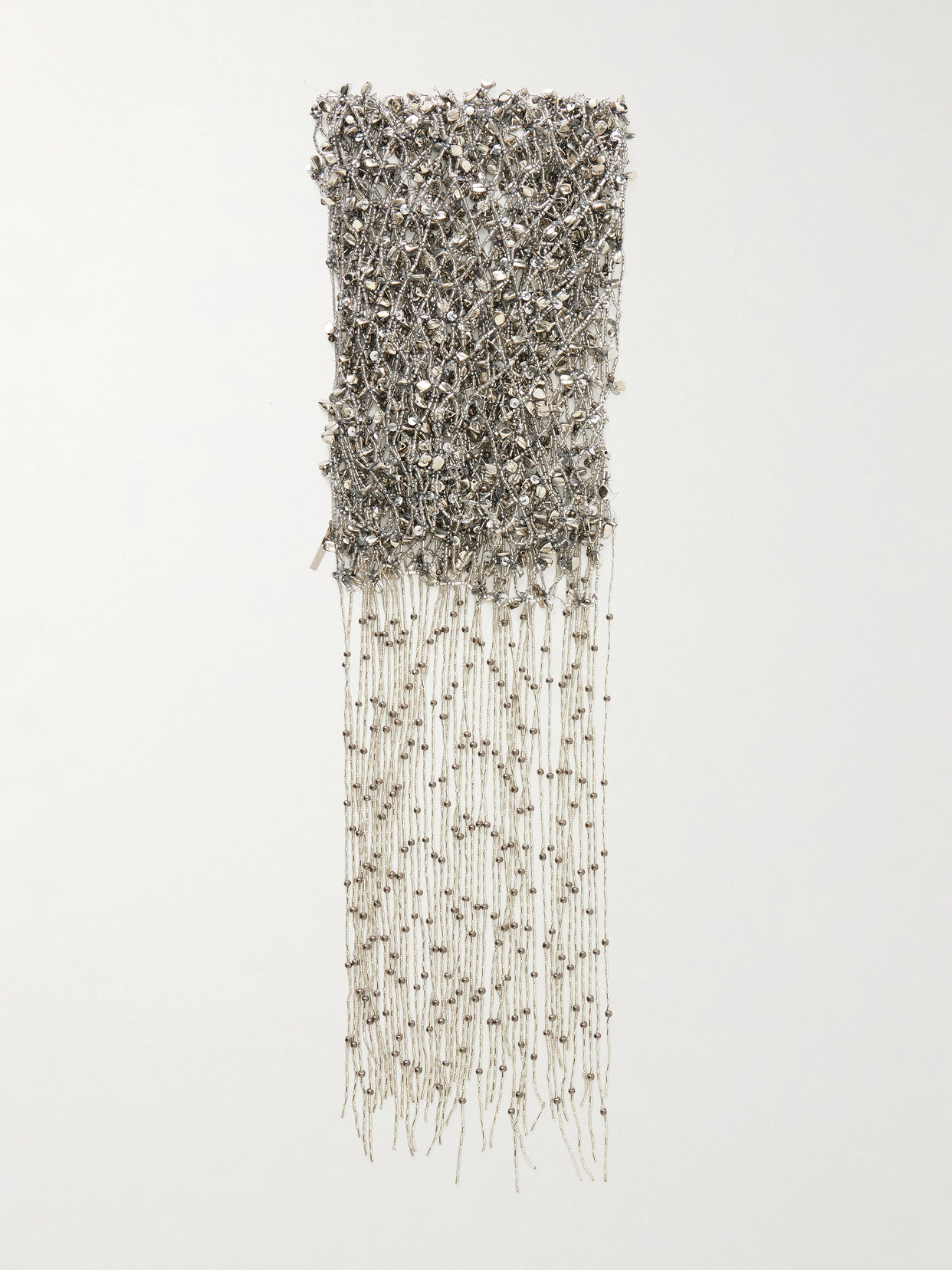Dries Van Noten Fringed Embellished Beaded Scarf In Silver