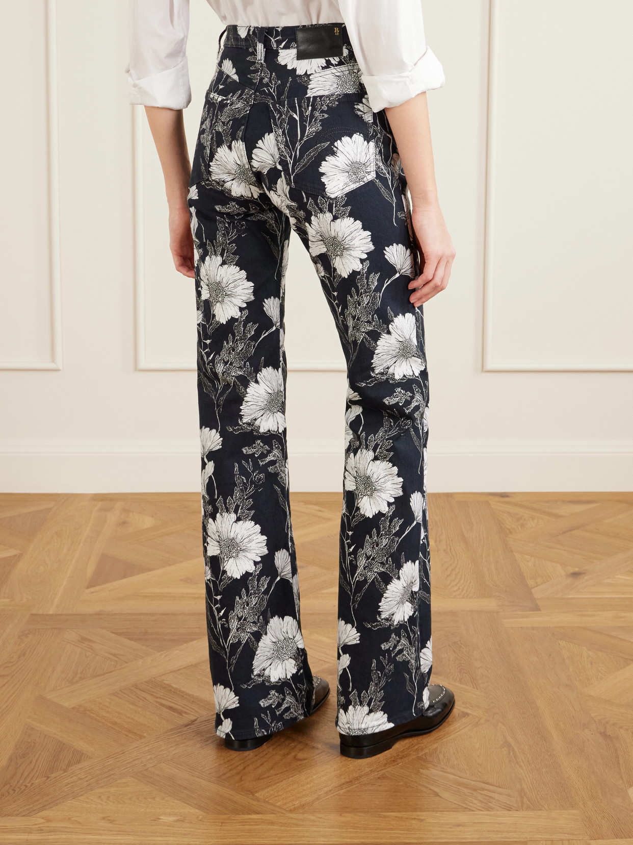 Jane Floral-Print Mid-Rise Straight-Leg Jeans