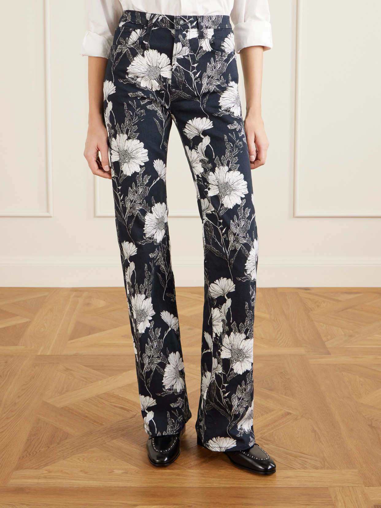 Jane Floral-Print Mid-Rise Straight-Leg Jeans