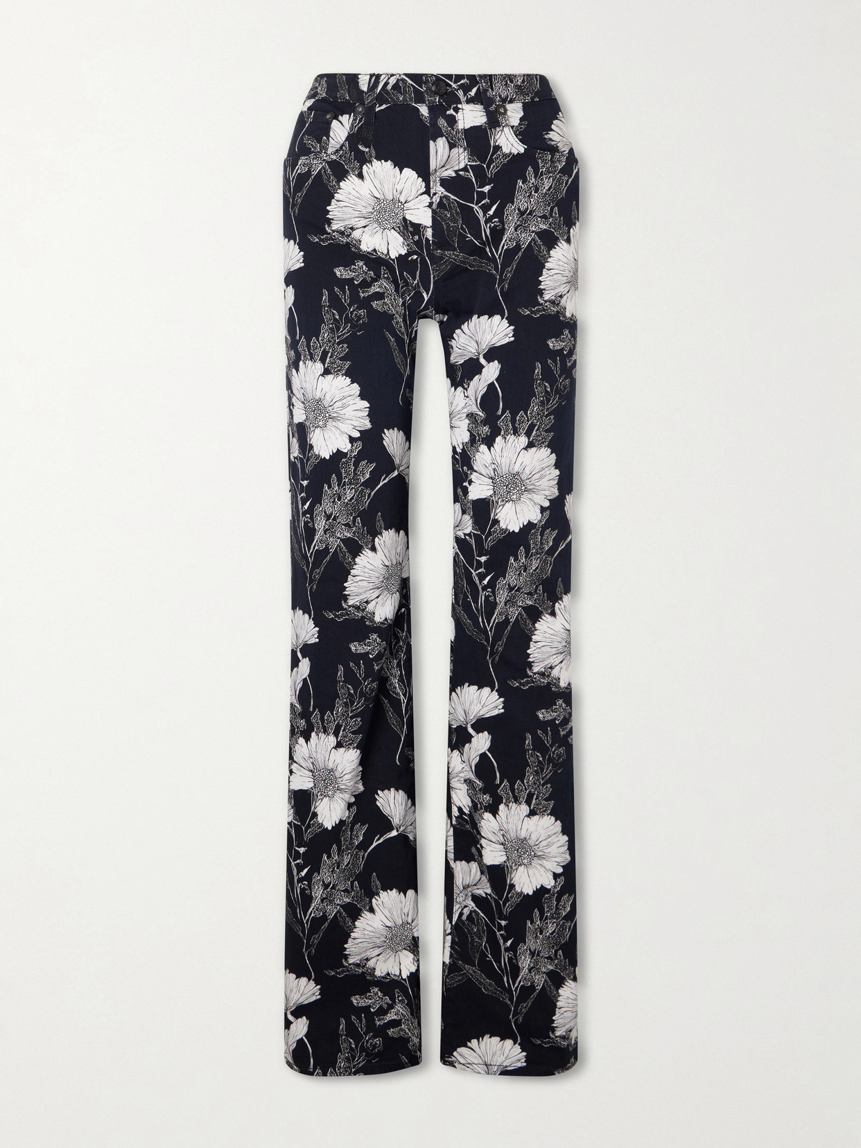 R13 Jane Floral-print Mid-rise Straight-leg Jeans In Black